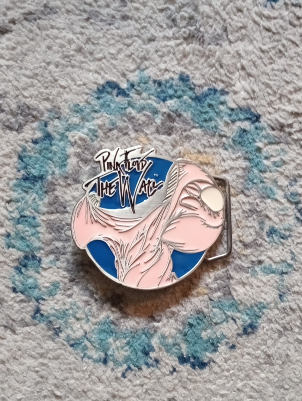 Pink Floyd Pink and Blue Enamel Belt Buckle - The Wall Design